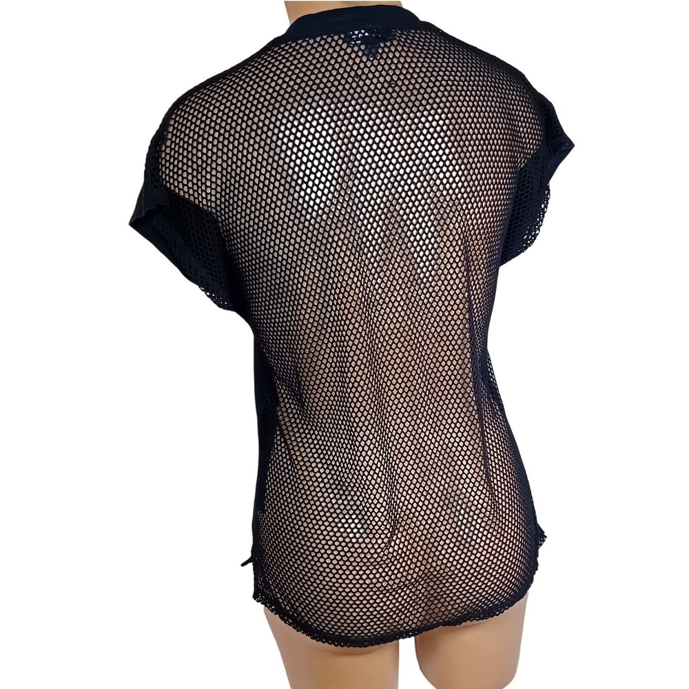 Wilfred Free Black Mesh Overlay Back T Shirt Top Goth‎ Emo Punk Workout Gym XS